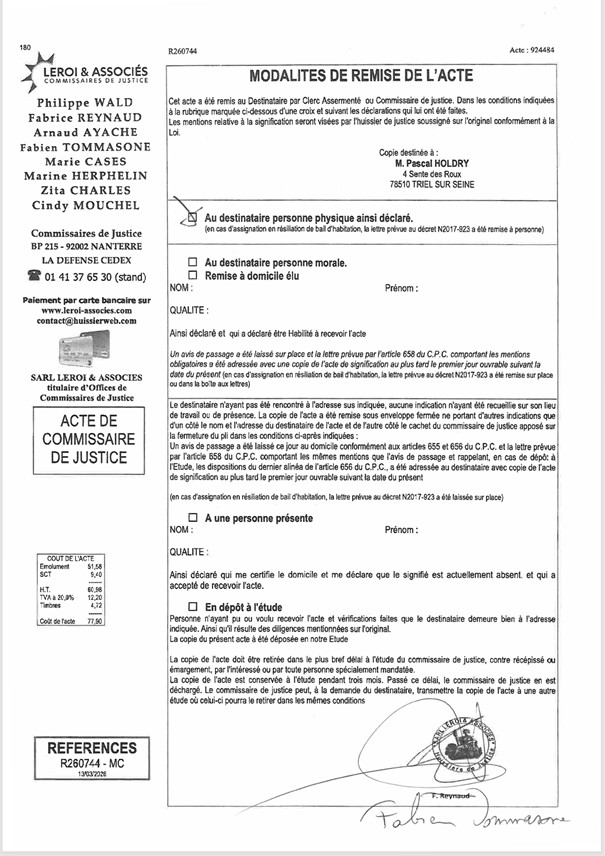 Signification acte le 16 03 26